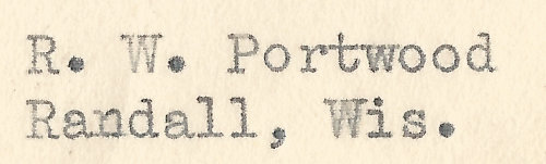 a letter from r. w. portwood of randall, wisconsin sent in the 1930s