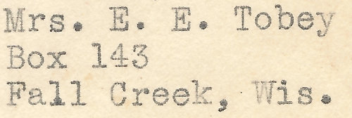 a letter from e. e. tobey of fall creek wisconsin sent in the 1930s
