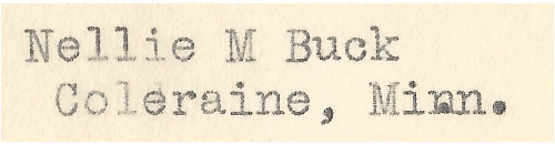 a letter from Nellie Buck of Coleraine Minnesota sent in the 1930s