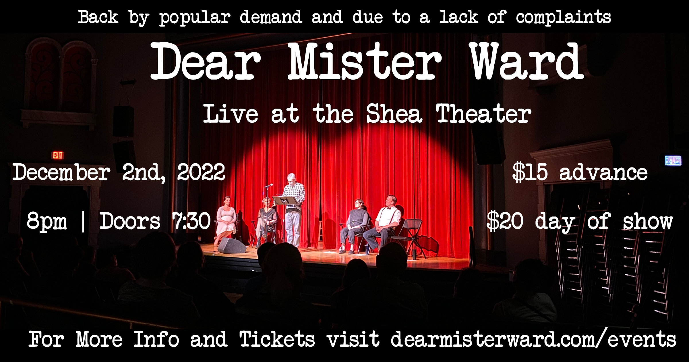 facebook promotional image for dear mister ward live at the shea december 2nd 2022